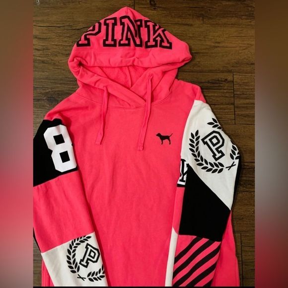 PINK VS COLORBLOCK NEON CAMPUS CROSSOVER HOODIE / BLING LEGGINGS OUTFIT S - Picture 9 of 13
